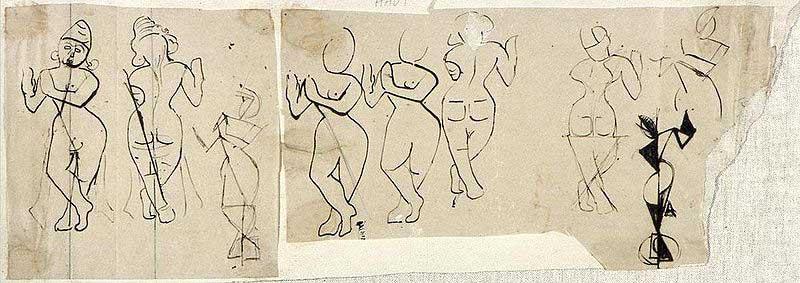 Sketches of Krishna playing a flute, Theo van Doesburg